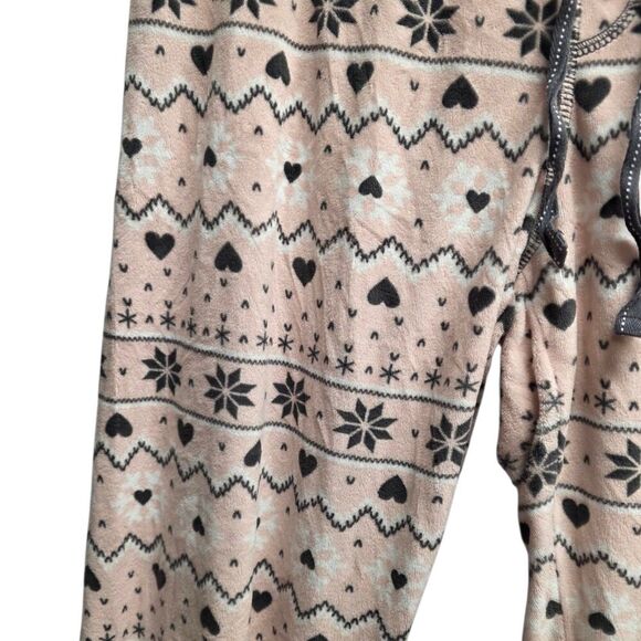 PJ Salvage Pink Velour Snowflake Hearts Lounge Pants M - Picture 2 of 5
